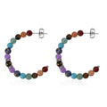 Multi Gemstone 30.00 ctw Beaded J-Hoop Chakra Earrings in Stainless Steel - Sticky add to cart bar