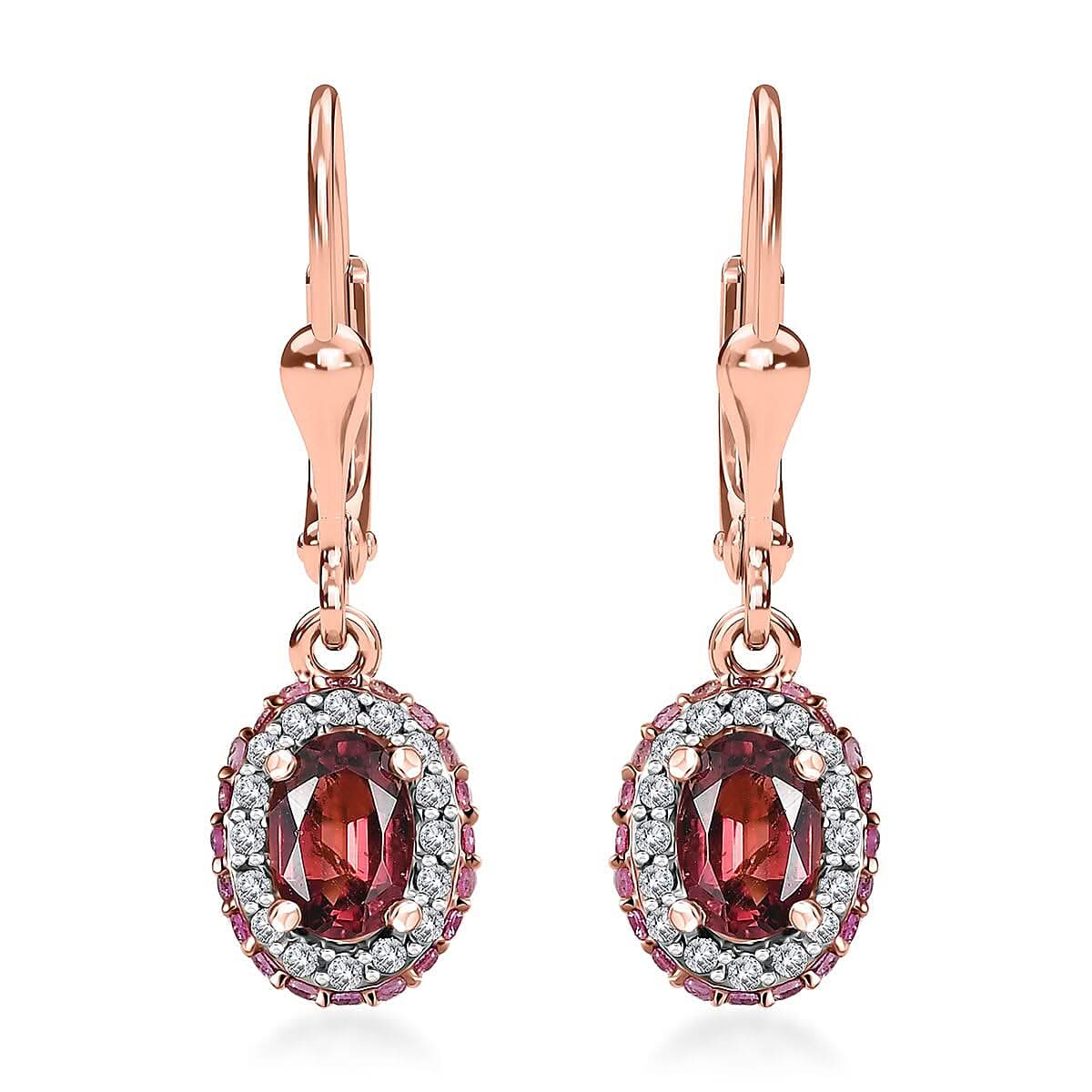 Ouro Fino Rubellite, Multi Gemstone Lever Back Earrings in 18K Vermeil RG Over Sterling Silver 1.70 ctw