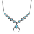 D'Joy Artisan Crafted Sleeping Beauty Turquoise and Tanzanite Squash Blossom Necklace 18-20 Inches in Black Oxidized Sterling Silver 5.50 ctw - Sticky add to cart bar
