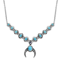 D'Joy Artisan Crafted Sleeping Beauty Turquoise and Tanzanite Squash Blossom Necklace 18-20 Inches in Black Oxidized Sterling Silver 5.50 ctw