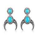 Artisan Crafted Sleeping Beauty Turquoise Squash Blossom Earrings in Black Oxidized Sterling Silver 1.40 ctw - Sticky add to cart bar