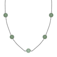 Green Aventurine Station Necklace 20 Inches in Rhodium Over Sterling Silver 35.00 ctw