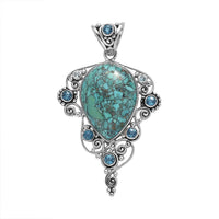 Sajen Silver AAA Mojave Turquoise and Multi Gemstone Pendant in Platinum Over Sterling Silver 24.71 ctw