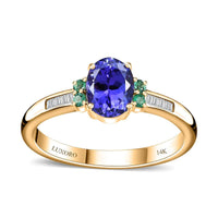 Luxoro 14K Yellow Gold AAA Tanzanite, AAAA Boyaca Colombian Emerald and Diamond I2 Ring (Size 9.0) 1.60 ctw