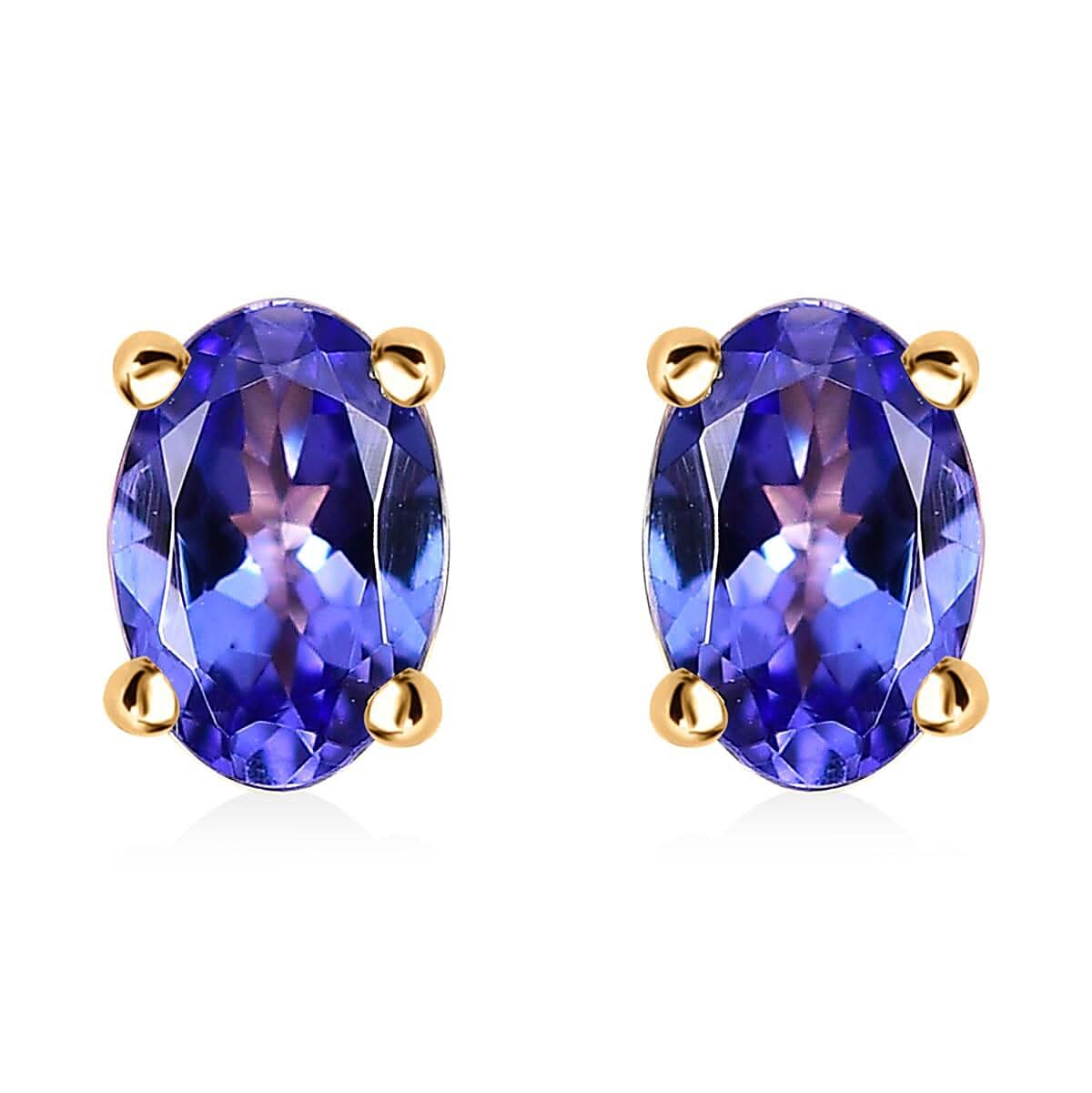 Luxoro 10K Yellow Gold Premium Tanzanite Stud Earrings 1.15 ctw