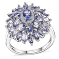 Tanzanite, White Zircon Floral Ring in Rhodium Over Sterling Silver (Size 10.0) 4.35 ctw - Sticky add to cart bar