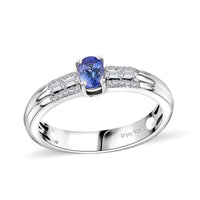 Peacock Tanzanite, White Zircon Ring in Rhodium Over Sterling Silver (Size 8.0) 0.60 ctw