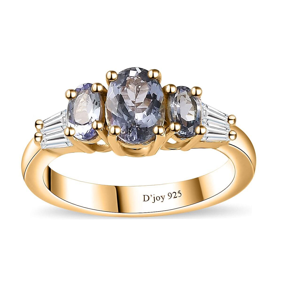 Peacock Tanzanite, White Zircon Ring in 18K Vermeil YG Over Sterling Silver (Size 10.0) 1.65 ctw