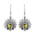 Artisan Crafted Canadian Ammolite and Orissa Rhodolite Garnet Native American Head Earrings in Black Oxidized Sterling Silver 0.25 ctw - Sticky add to cart bar