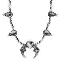 Artisan Crafted White Buffalo Squash Blossom Necklace 18 Inches in Black Oxidized Sterling Silver 36.30 ctw