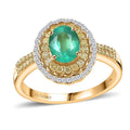 Luxoro 14K Yellow Gold AAA Boyaca Colombian Emerald, Yellow Diamond (I2), Diamond (G-H, I2) (0.50 cts) Ring (Size 10.0) (4.65 g) 1.75 ctw - Sticky add to cart bar
