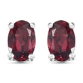 Tanzanian Wine Garnet Solitaire Stud Earrings in Rhodium Over Sterling Silver 1.00 ctw - Sticky add to cart bar