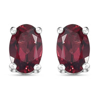 Tanzanian Wine Garnet Solitaire Stud Earrings in Rhodium Over Sterling Silver 1.00 ctw