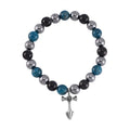 Terahertz, Blue Apatite and Shungite Beaded Stretch Bracelet with Cross Charm in Stainless Steel 137.00 ctw - Sticky add to cart bar
