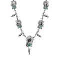 Artisan Crafted Sierra Nevada Turquoise and White Buffalo Feather Necklace 18-20 Inches in Black Oxidized Sterling Silver 25.50 ctw - Sticky add to cart bar