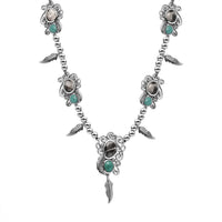 Artisan Crafted Sierra Nevada Turquoise and White Buffalo Feather Necklace 18-20 Inches in Black Oxidized Sterling Silver 25.50 ctw