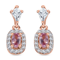 Narsipatnam Pink Spinel and White Zircon Dangling Earrings in 18K Vermeil Rose Gold Over Sterling Silver 1.15 ctw