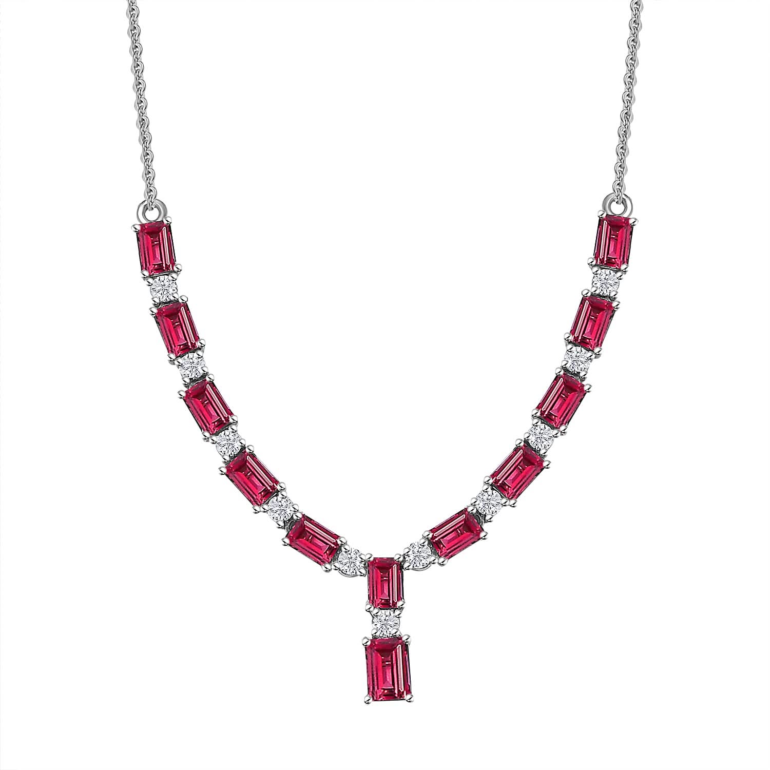 D'Joy Tanzanian Wine Garnet and Moissanite Necklace 18-20 Inches in Platinum Over Sterling Silver 10.80 ctw