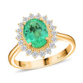 Certified & Appraised Iliana 18K Yellow Gold AAA Kagem Zambian Emerald and SI Diamond Sunburst Ring (Size 10.0) 4.80 Grams 2.20 ctw - Sticky add to cart bar