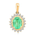 Iliana 18K Yellow Gold AAA Kagem Zambian Emerald and SI Diamond Sunburst Pendant without Chain 2.20 ctw - Sticky add to cart bar