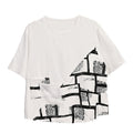 White Square Pattern Round Neck Top - One Size Fits Most - Sticky add to cart bar