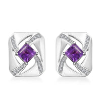 GP Art Deco Collection Premium Moroccan Amethys and White Zircon Stud Earrings in Rhodium Over Sterling Silver 1.70 ctw
