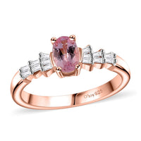 Narsipatnam Pink Spinel, Diamond Ring in 18K Vermeil RG Over Sterling Silver (Size 10.0) 0.60 ctw