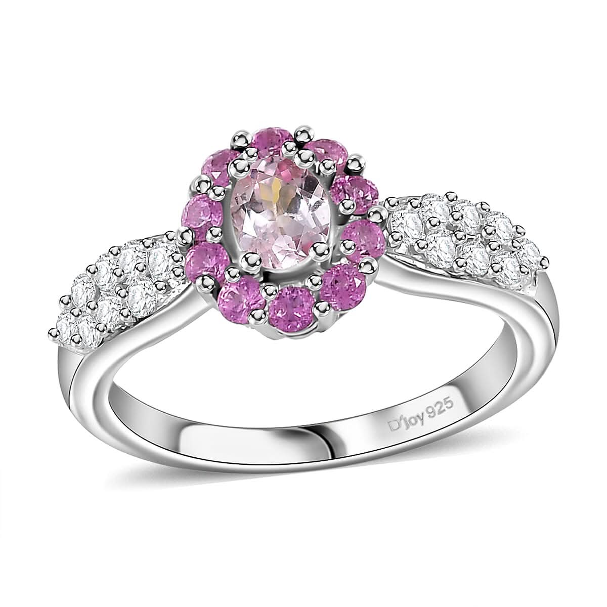 Narsipatnam Pink Spinel, Multi Gemstone Ring in Rhodium Over Sterling Silver (Size 10.0) 1.10 ctw