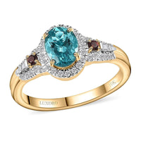 Luxoro 10K Yellow Gold Premium Paraiba Apatite, Rubellite and G-H I2 Diamond Ring (Size 9.0) 1.50 ctw