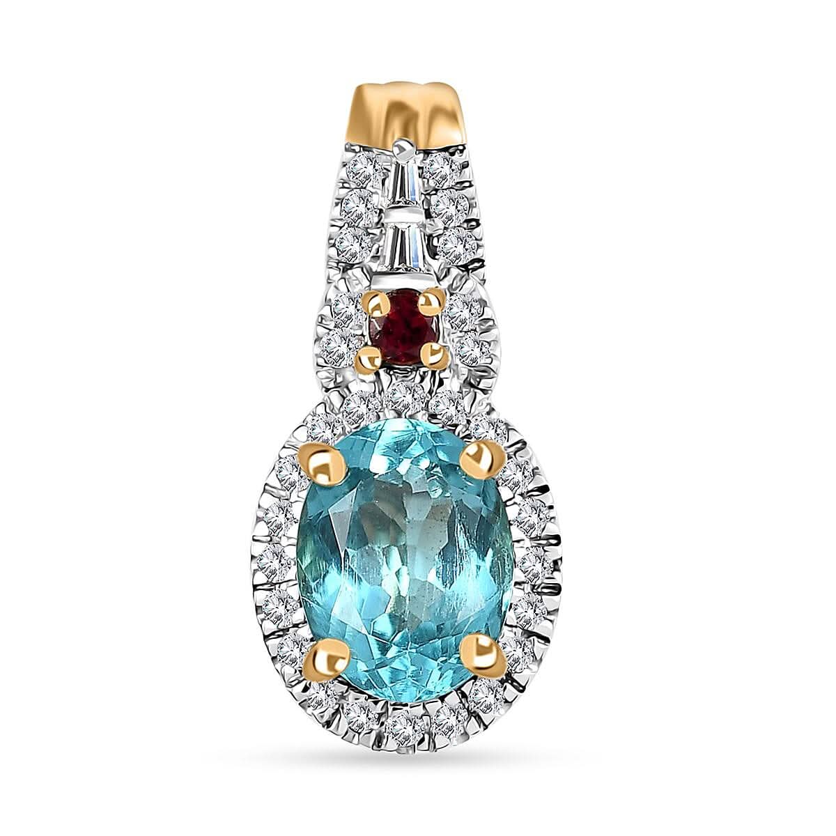 Luxoro Premium Madagascar Paraiba Apatite and Rubellite, G-H I2 Diamond 1.60 ctw Pendant without Chain in 10K Yellow Gold