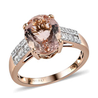 LUXORO 10K Rose Gold Premium Marropino Morganite and Diamond Ring (Size 10.0) 2.90 Grams 3.40 ctw