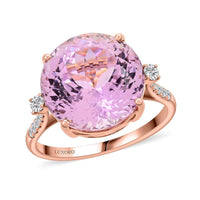 Certified & Appraised Luxoro 10K Rose Gold AAA Martha Rocha Kunzite, Diamond (G-H, I2) (0.28 cts) Ring (Size 7.0) 12.00 ctw