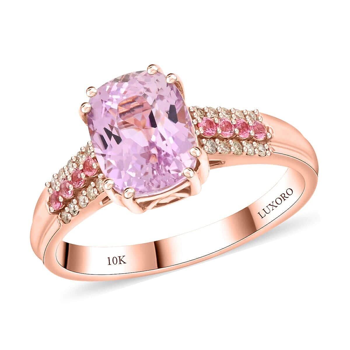 Certified & Appraised Luxoro 10K Rose Gold AAA Martha Rocha Kunzite, Diamond (G-H, I2) (0.28 cts) Ring (Size 9.0) 12.00 ctw