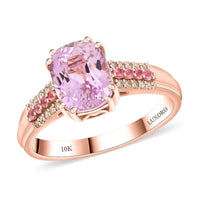 Certified & Appraised Luxoro 10K Rose Gold AAA Martha Rocha Kunzite, Diamond (G-H, I2) (0.28 cts) Ring (Size 9.0) 12.00 ctw
