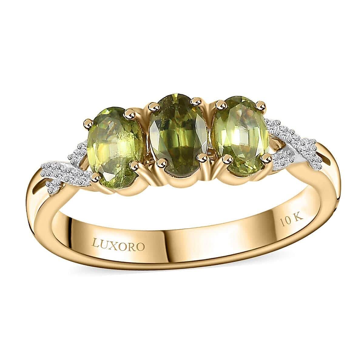 Certified and Appraised Luxoro Premium Sava Sphene and G-H I2 Diamond 1.50 ctw Ring in 10K Yellow Gold (Size 9.0)