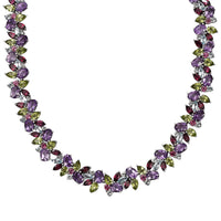 D'Joy Multi Gemstone 87.25 ctw Plum Blossom Necklace 18 Inches in Platinum Over Sterling Silver