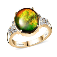 Luxoro 10K Yellow Gold Premium Canadian Ammolite, Diamond (G-H, I2) Ring (Size 10.0) (4 g) 3.65 ctw