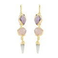 African Amethyst, Rose Quartz, Crystal Earrings in Goldtone 45.99 ctw - Sticky add to cart bar