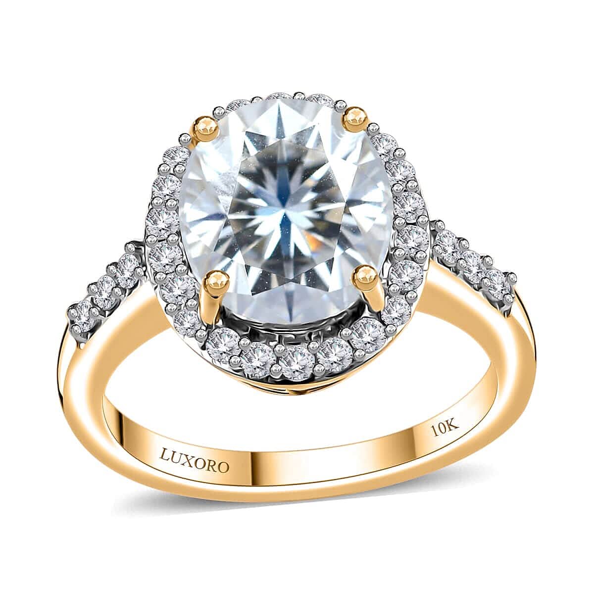 Luxoro 10K Yellow Gold Moissanite (Ovl 11x9 mm) Ring (Size 7.0) 4.55 ctw