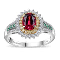 Luxoro 14K White Gold AAA Ouro Fino Rubellite, Boyaca Colombian Emerald, I2 Natural Yellow and White Diamond Ring 4.40 Grams 2.10 ctw - Sticky add to cart bar