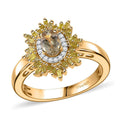 AAA Turkizite, Yellow Diamond (IR) and White Diamond (0.33 cts) Snowflake Ring in 18K Vermeil YG Over Sterling Silver (Size 7.0) 0.85 ctw - Sticky add to cart bar