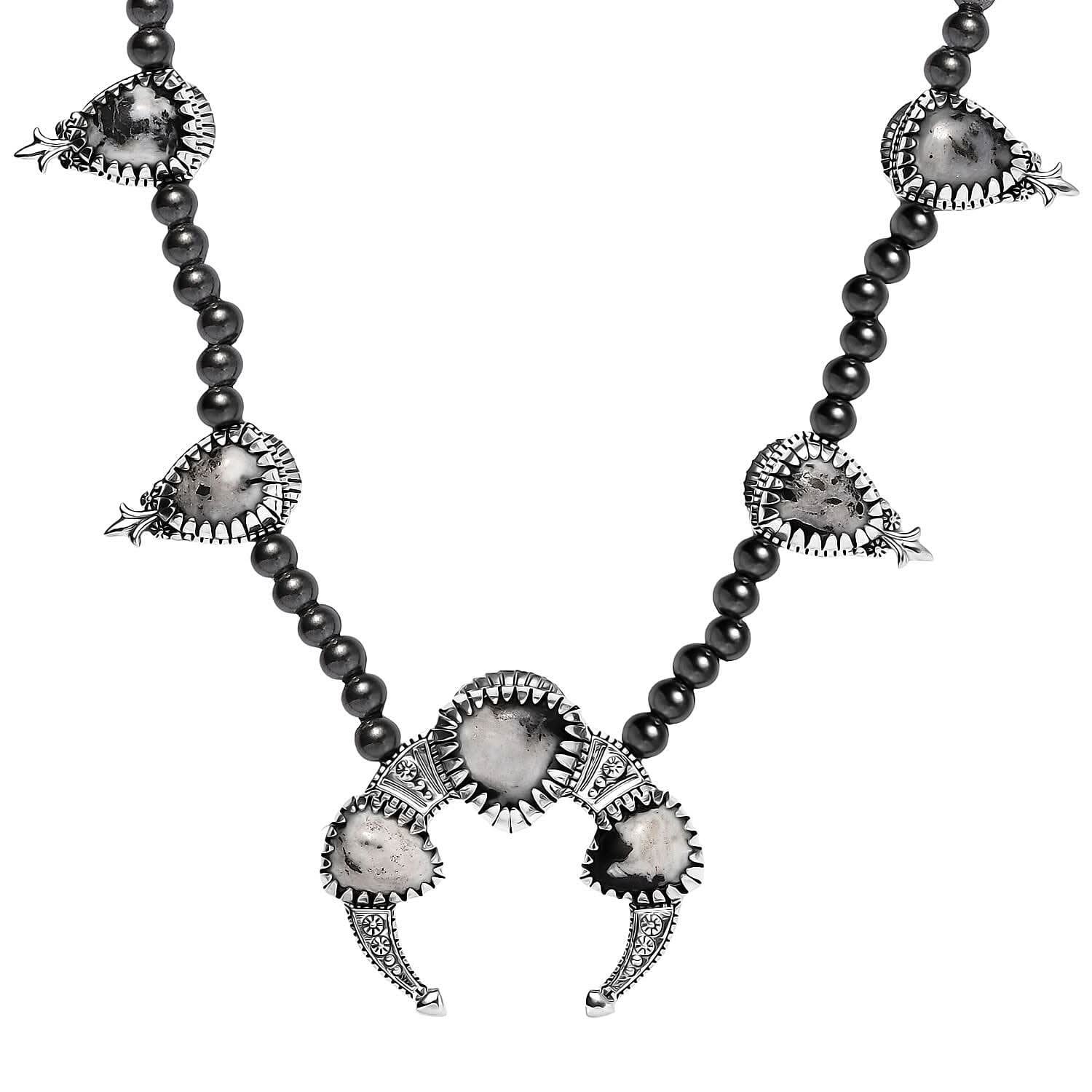 Artisan Crafted White Buffalo Squash BlossomNecklace 18 Inches in Black Oxidized Sterling Silver 36.15 ctw