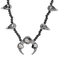 Artisan Crafted White Buffalo Squash BlossomNecklace 18 Inches in Black Oxidized Sterling Silver 36.15 ctw