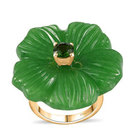 Green Jade Carved, Chrome Diopside Floral Ring in Vermeil YG Over Sterling Silver (Size 7.0) 42.65 ctw
