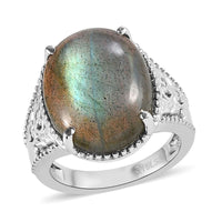 Malagasy Labradorite Solitaire Ring in Stainless Steel 11.90 ctw