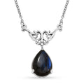 Karis Malagasy Labradorite Pear Shape Necklace 18 Inches in Platinum Bond & Stainless Steel 6.15 ctw - Sticky add to cart bar