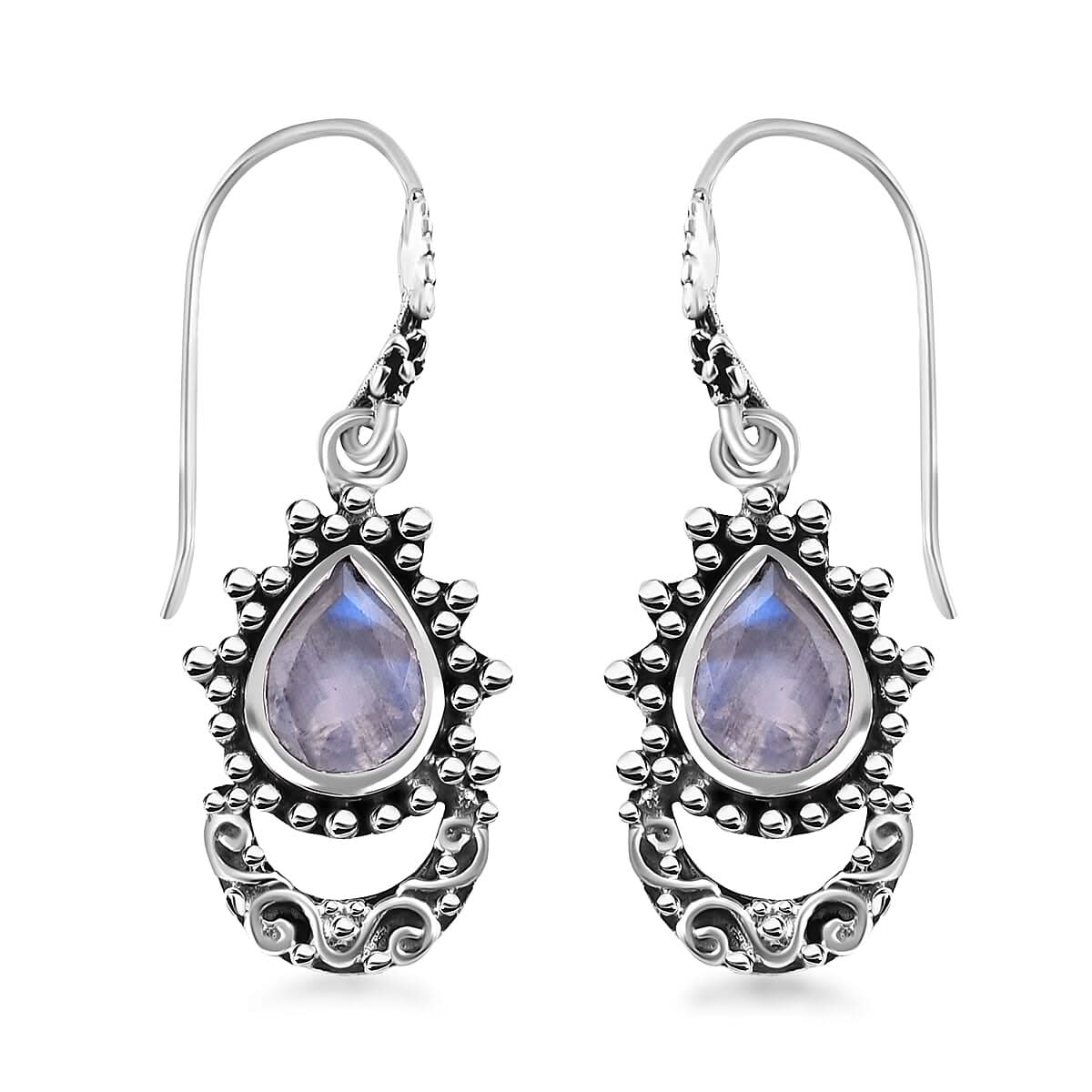 Bali Legacy Moon Glow Moonstone Half Moon Earrings in Sterling Silver 3.25 ctw