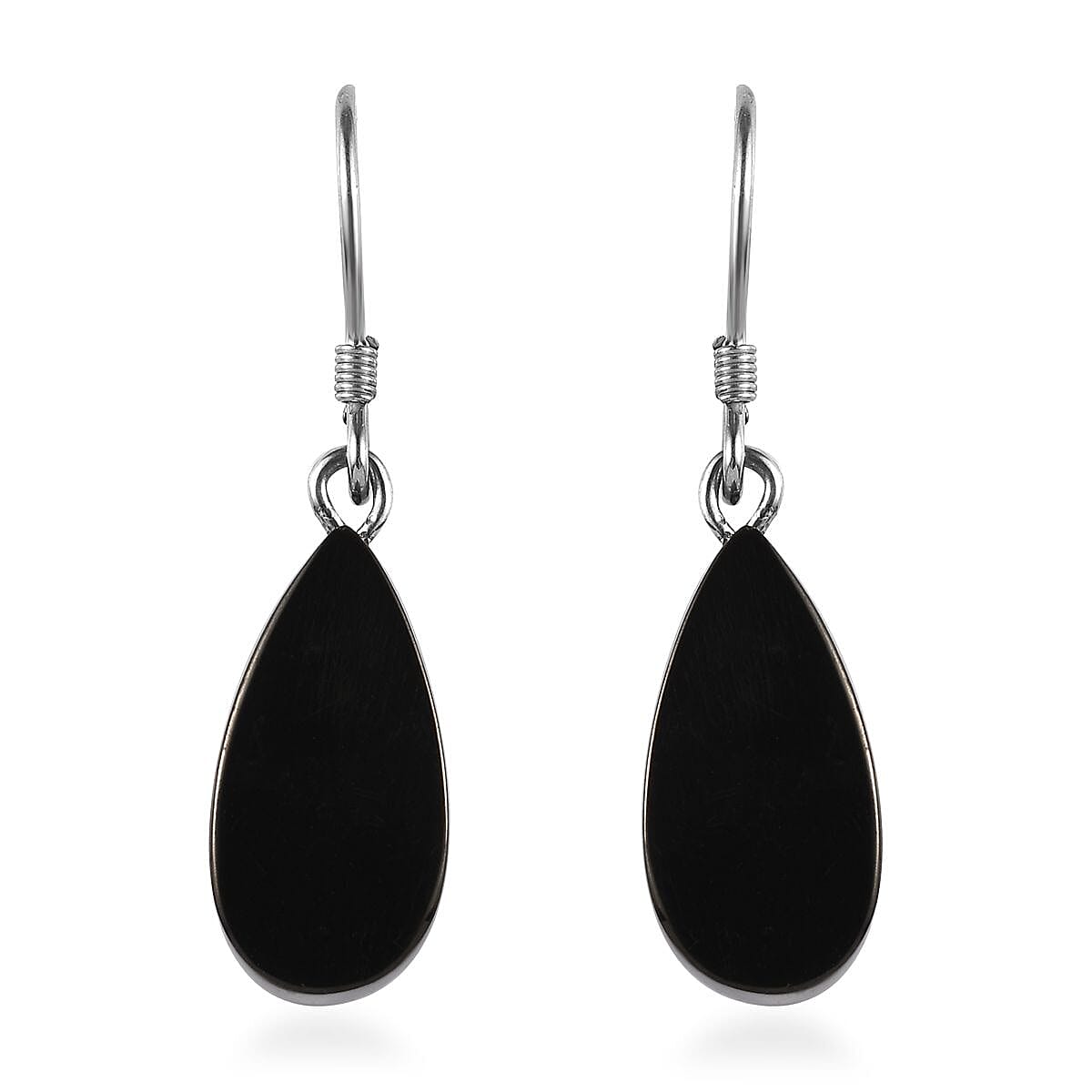 Elite Shungite Dangle Earrings in Rhodium Over Sterling Silver