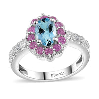 Santa Maria Aquamarine, Multi Gemstone Ring in Rhodium Over Sterling Silver (Size 5.0) 1.20 ctw