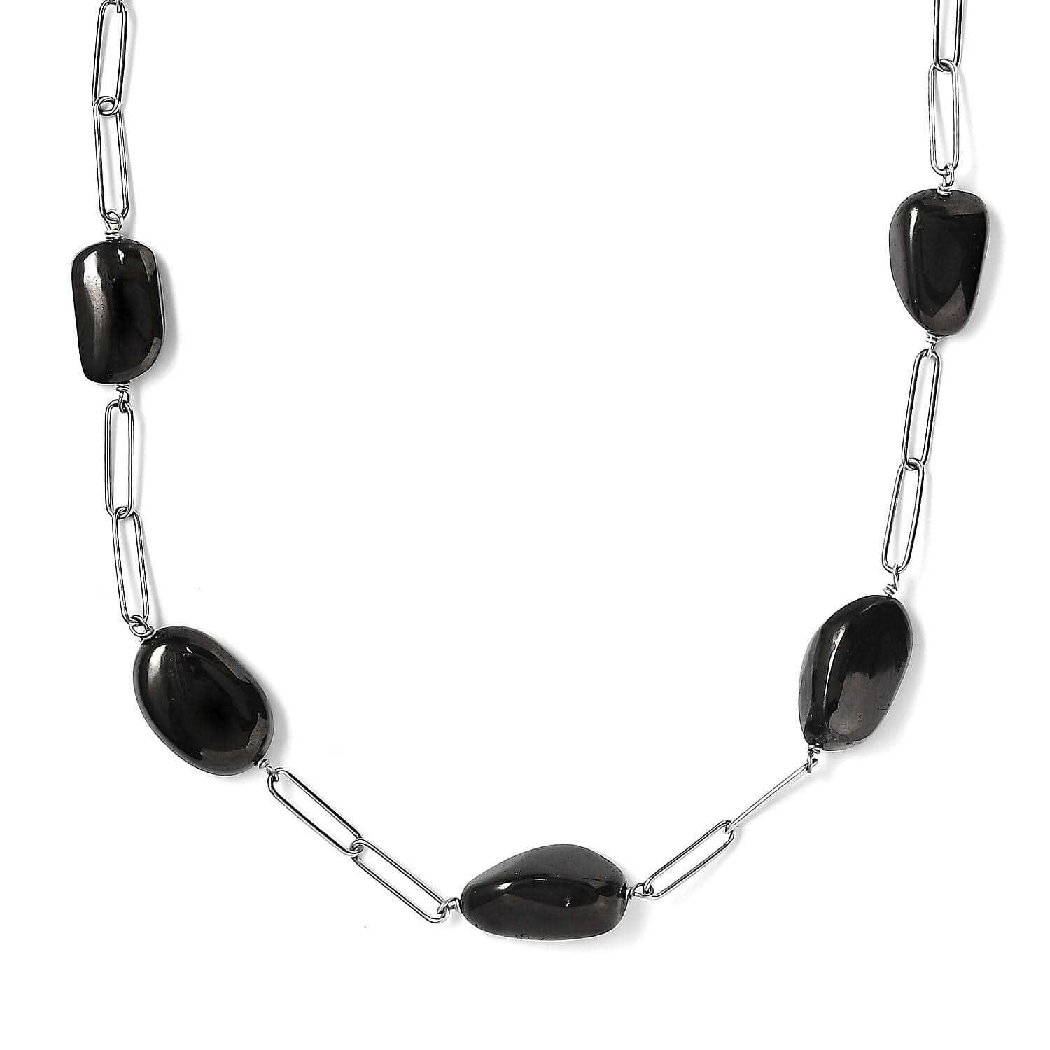 TLV Elite Shungite Station Necklace (20 Inches) in Rhodium Over Sterling Silver 50.00 ctw